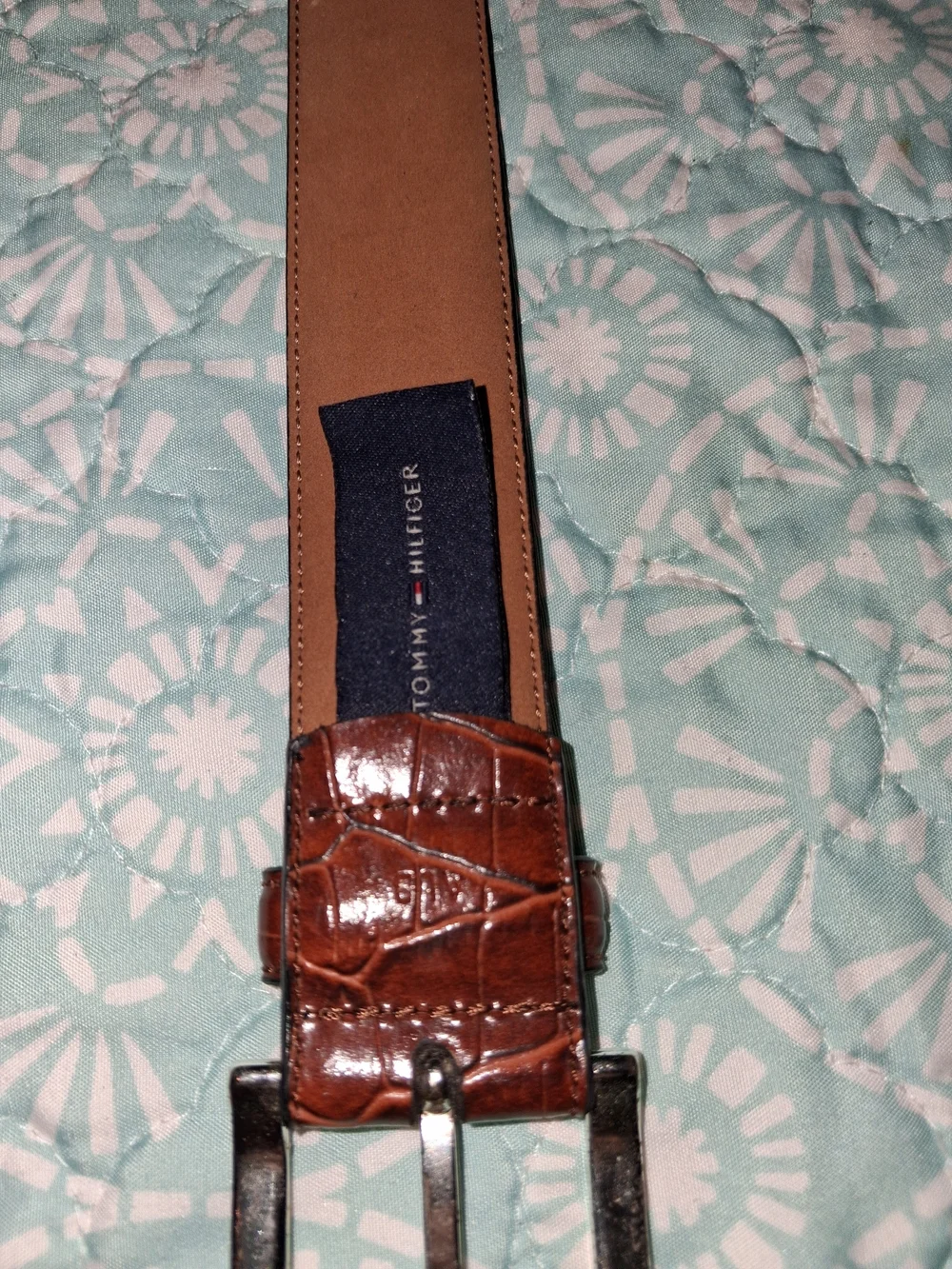 Tommy Hilffiger Mens Croc Embossed Leather Belt